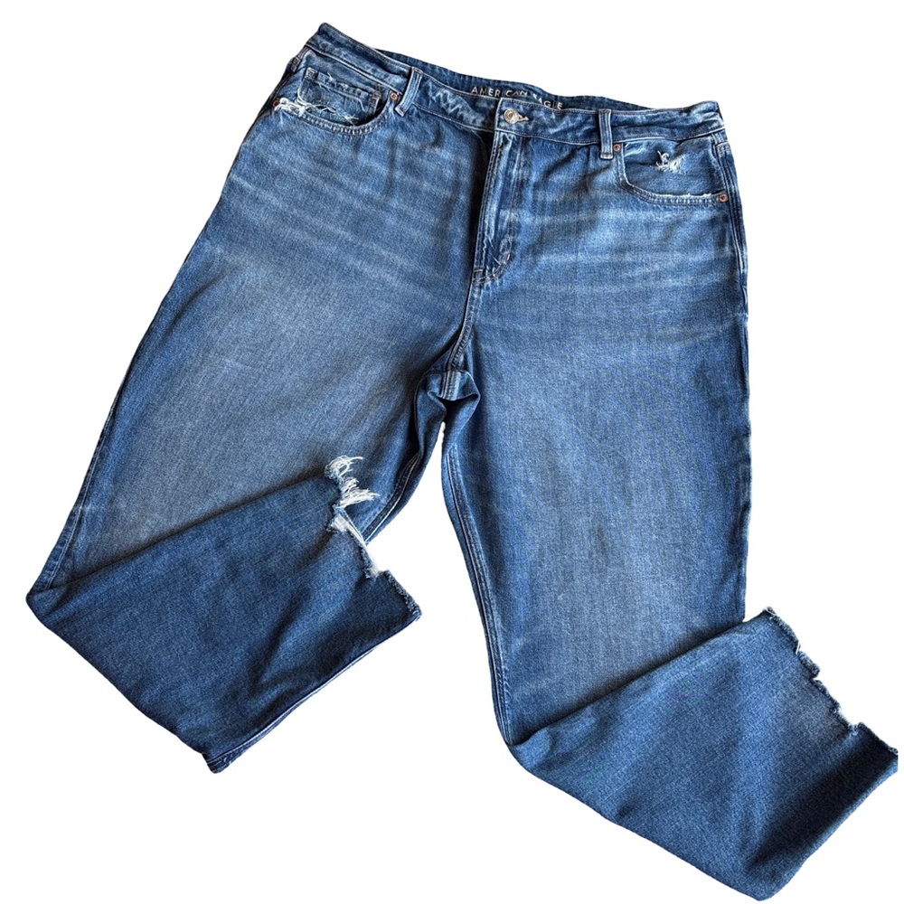 American Eagle Plus Mom Jeans Distressed Blue